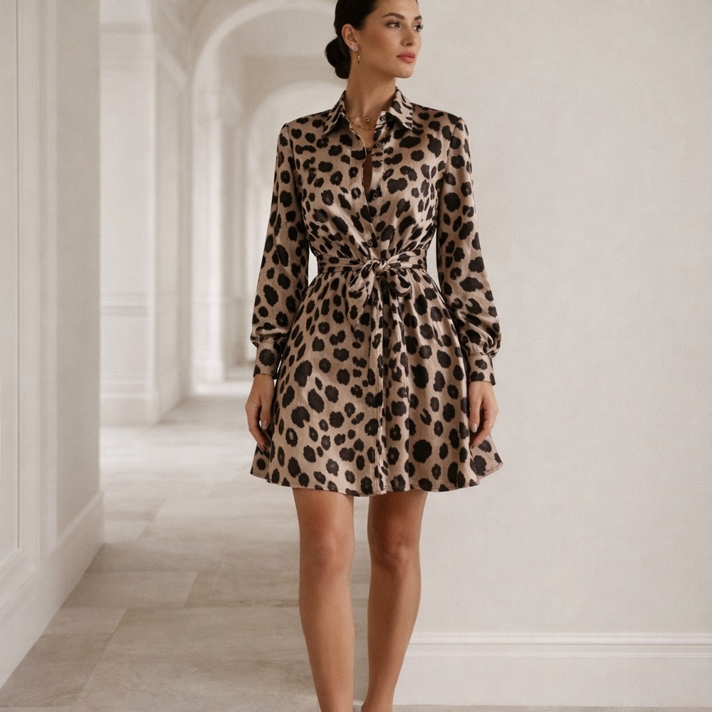 5 Progress Italian Leopard Shirt Dress Size S